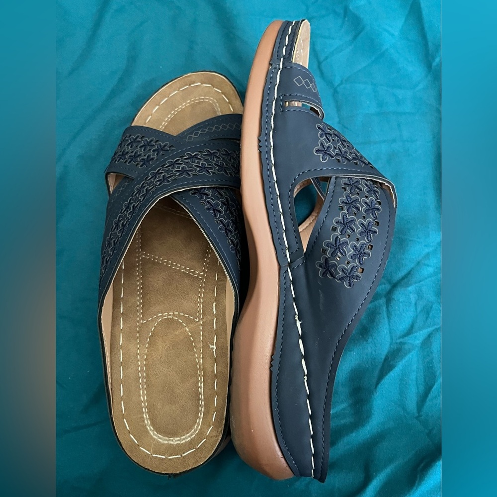 Women's Blue Embroidered Sandals